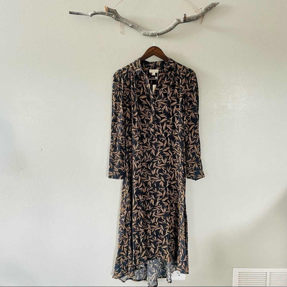 NWT See U Soon Navy Leaf Print Long Sleeve Maxi Dress